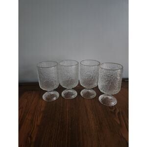 4 MCM Indiana Glass Crystal Ice Tree Bark  Footed Glasses Tumblers 5"T